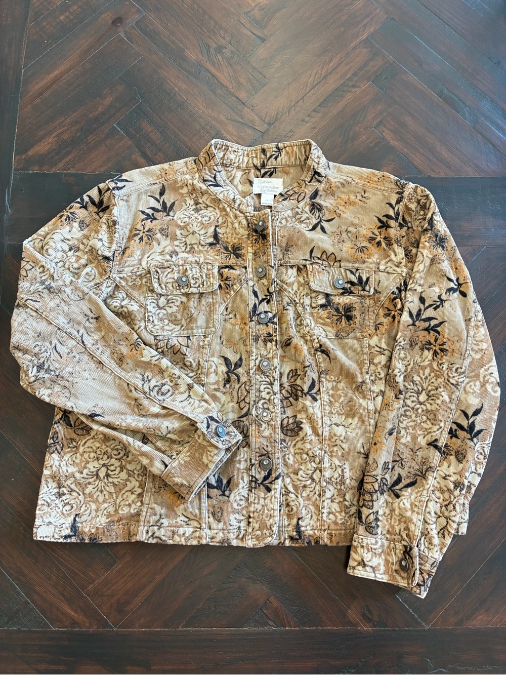 Christopher & Banks Beige Floral Print corduroy Jean Jacket